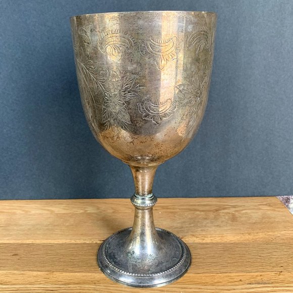 VTG Chalice XL India Silver Goblet Etched Extra Large Bohemian Altar Boho Decor - Picture 1 of 9